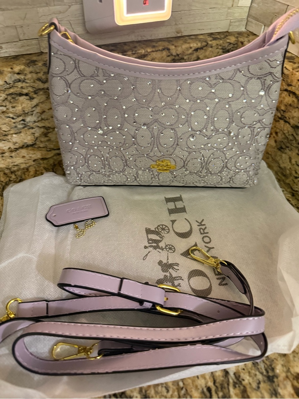 Coach Light Lilac Signature Crossbody with Sparkle Accents